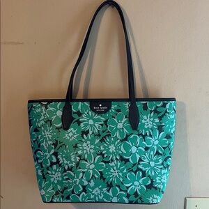 KATE SPADE NEW YORK NAVY & TEAL FLOWER TOTE BAG